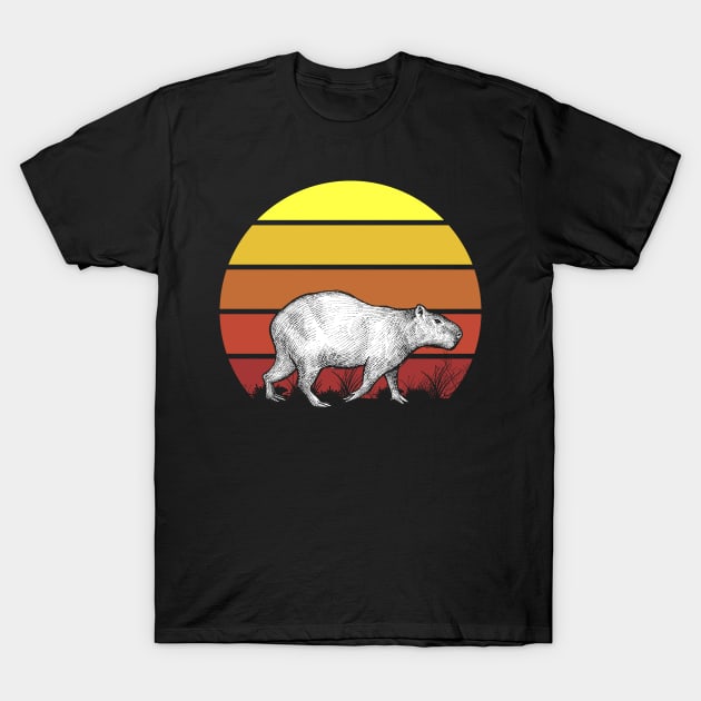 Retro Capybara Vintage Sunset Realistic Design T-Shirt by ScottsRed